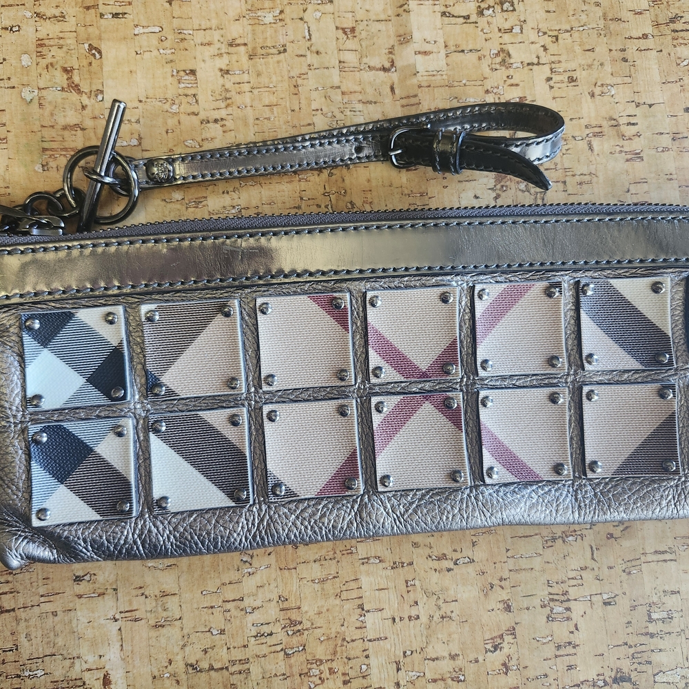 Burberry Metallic Silver and Beige Clutch